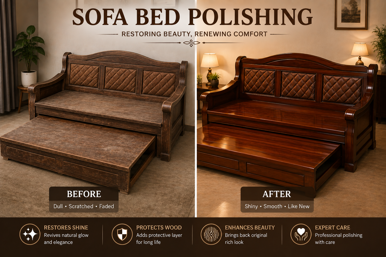 Sofa Bed Polishing Before and After