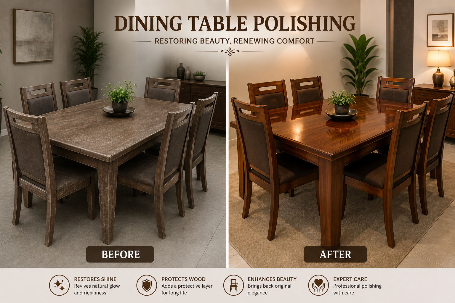 Dining Table Polishing Before and After