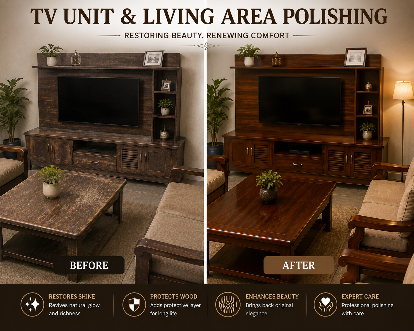 TV Unit and Living Area Polishing Before and After