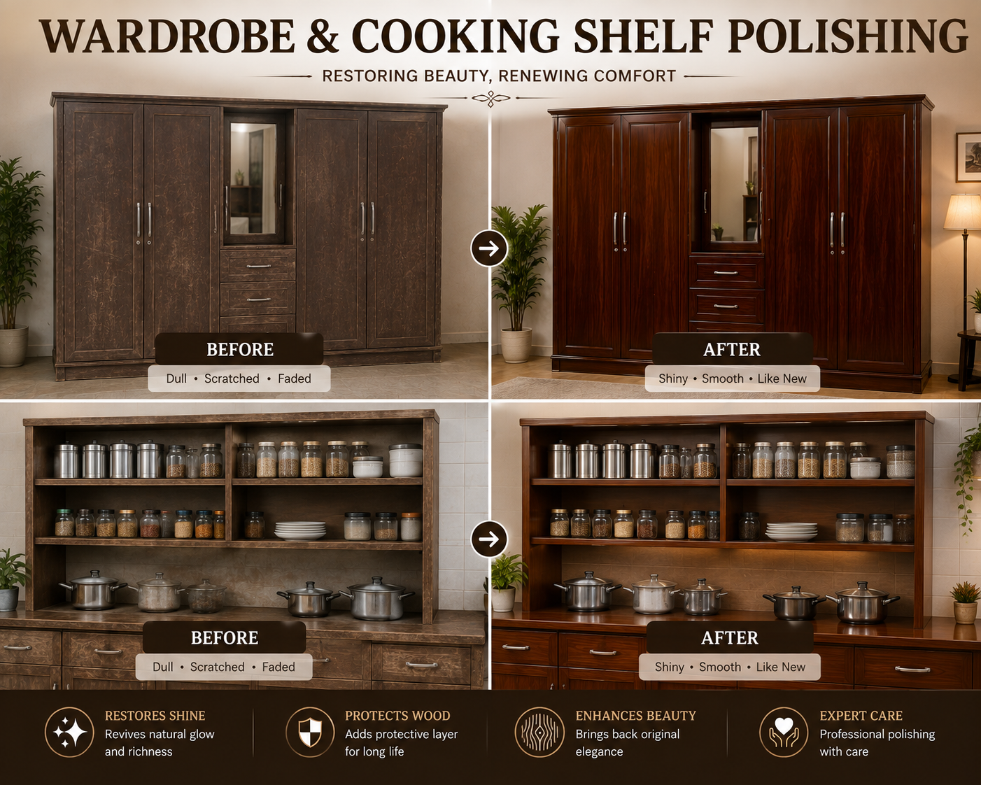 Wardrobe and Cooking Shelf Polishing Before and After