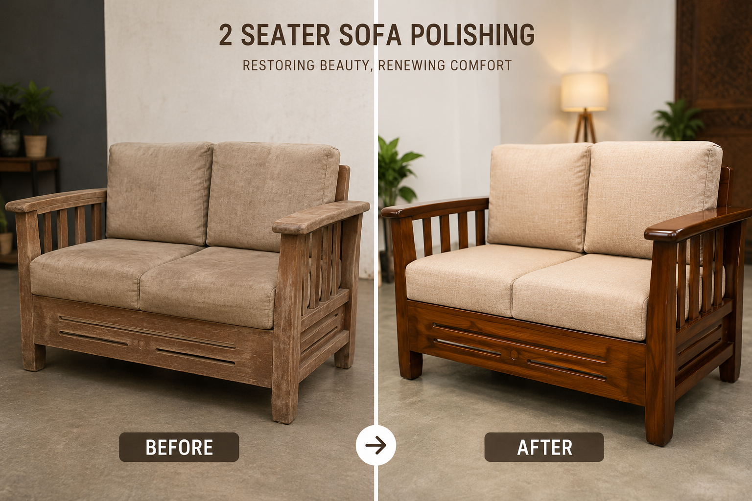 2 Seater Sofa Polishing Before and After