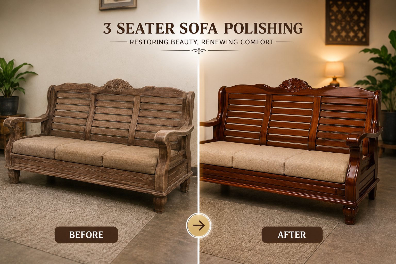 3 Seater Sofa Polishing Before and After